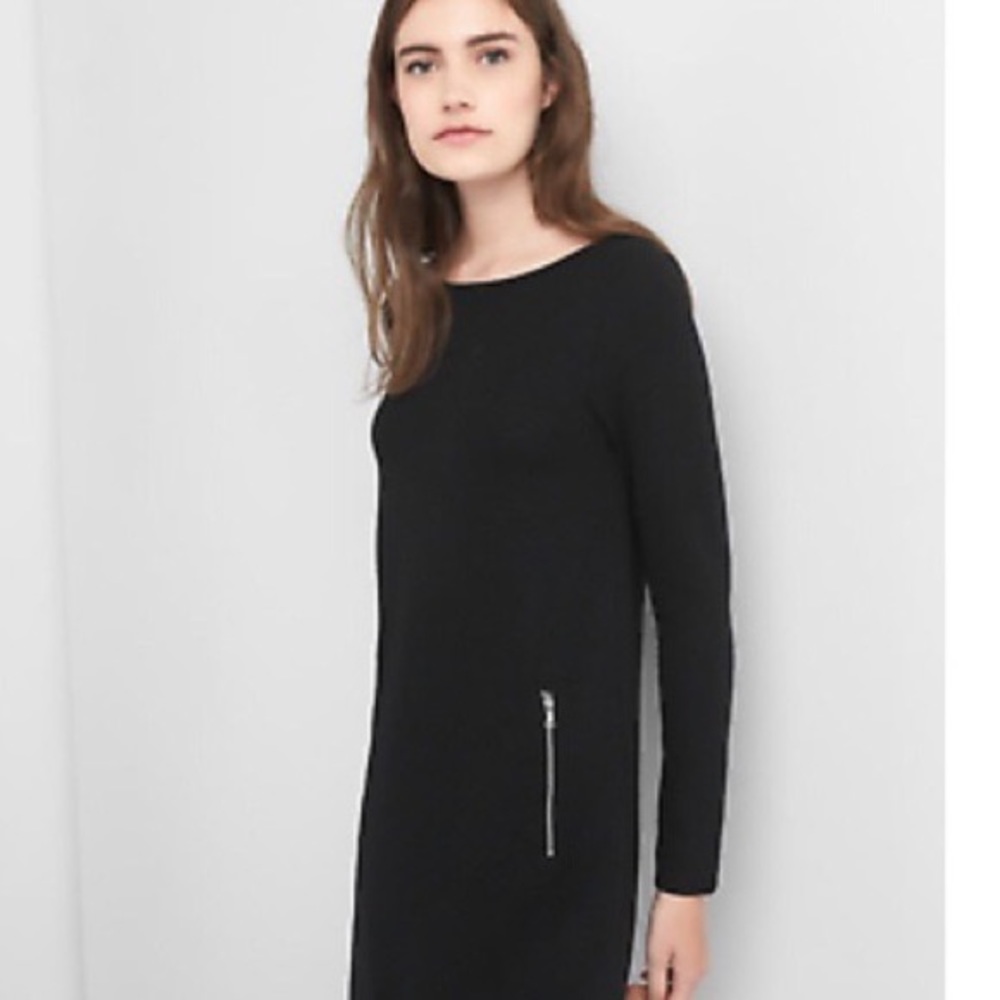 GAP Black Long Sleeve Mini Shift Dress with Front Zippers Size XS Petite (NWT) - Picture 5 of 5